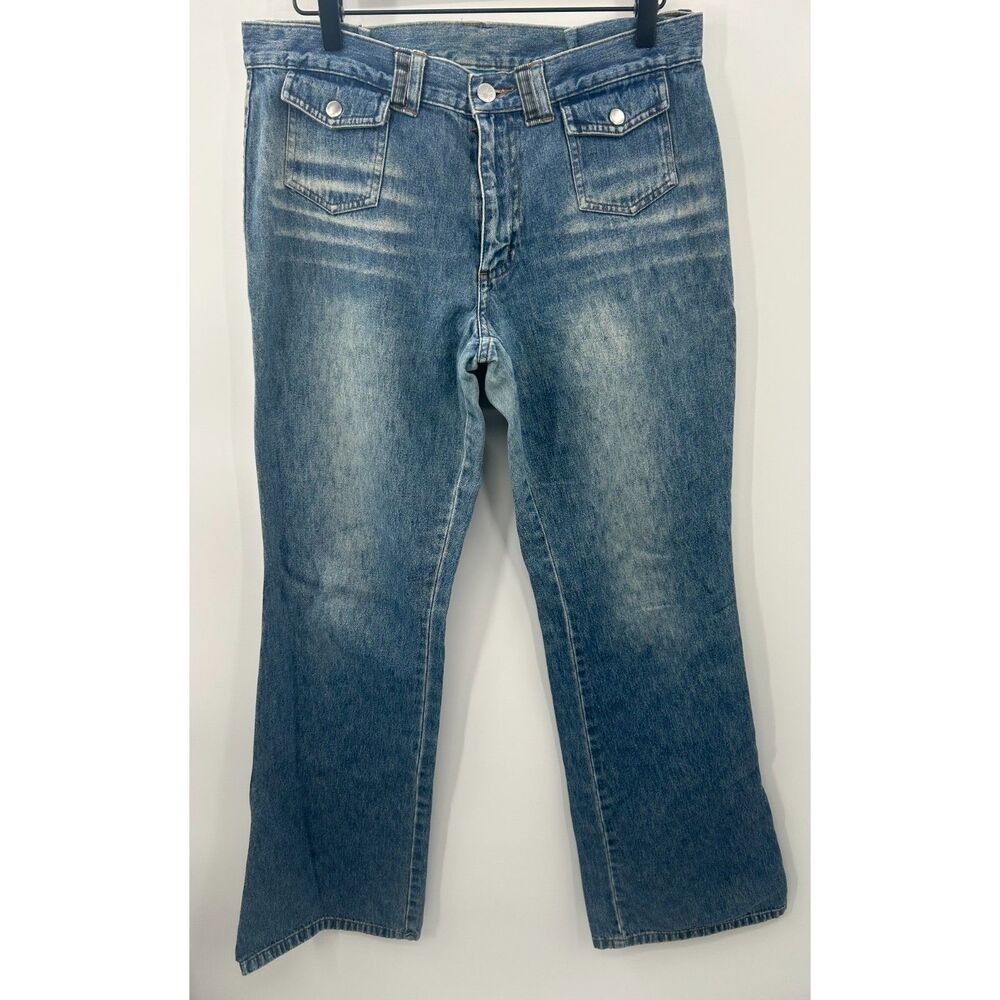 Delias y2k Boot Cut Flare Jeans Dark Wash Whisker 00s Grunge 31 inseam 11 12
